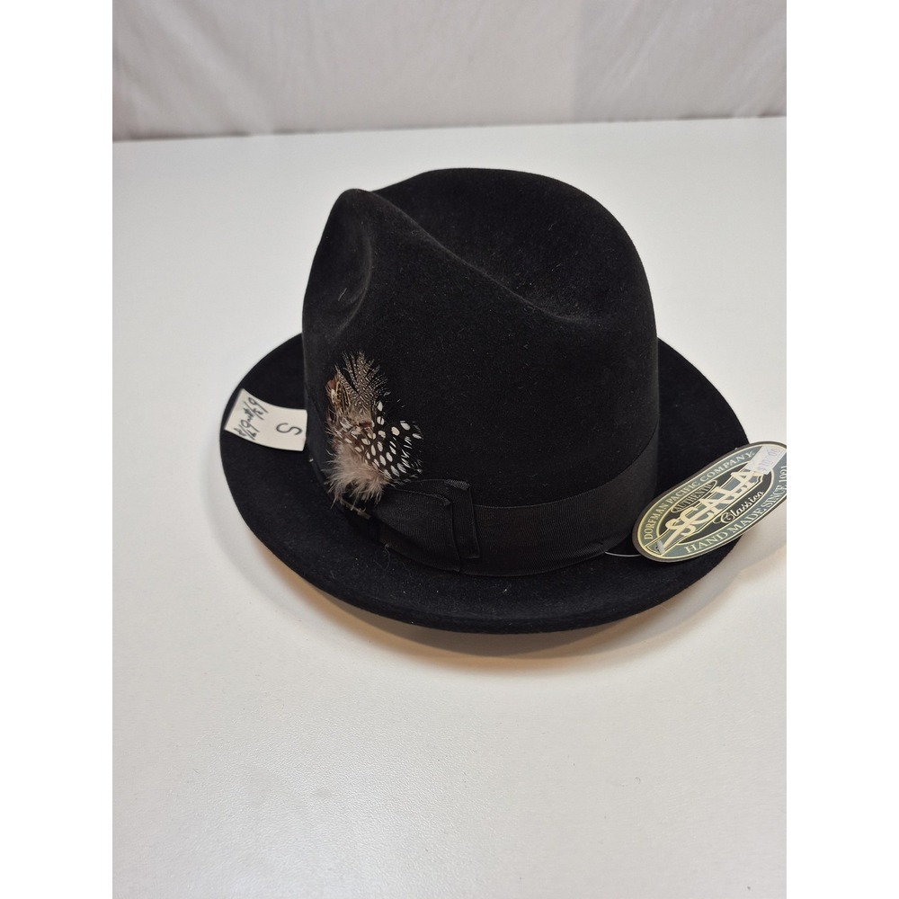 Scala Hat Fedora Fitted Mens S Black Fur Felt Feather Lined Handmade Winter